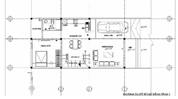 Bản vẽ nhà 1 tầng 2 phòng ngủ