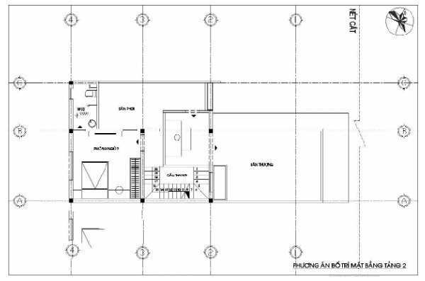 Bản vẽ nhà 1 tầng 2 phòng ngủ