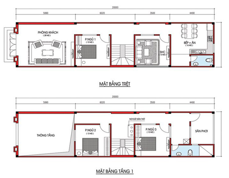 bản vẽ nhà 2 tầng 4x20