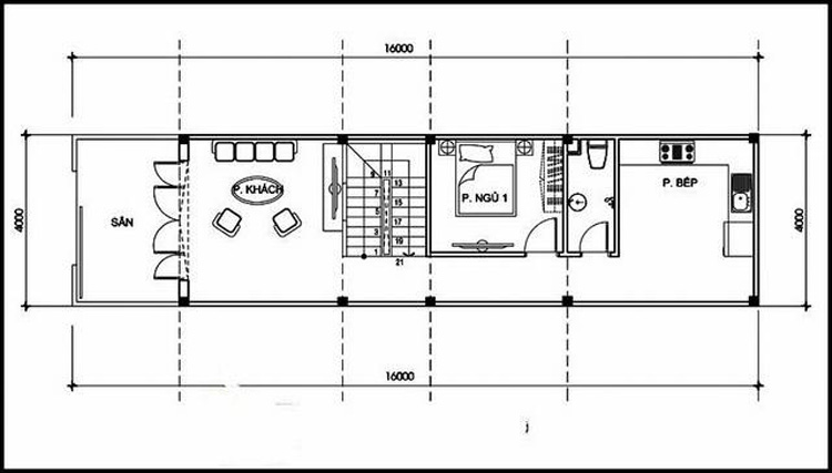 bản vẽ nhà 2 tầng 4x20