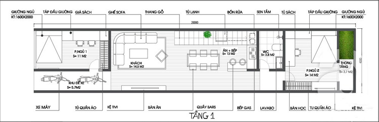 bản vẽ nhà 2 tầng 4x20