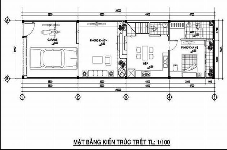 bản vẽ nhà 2 tầng 4x20