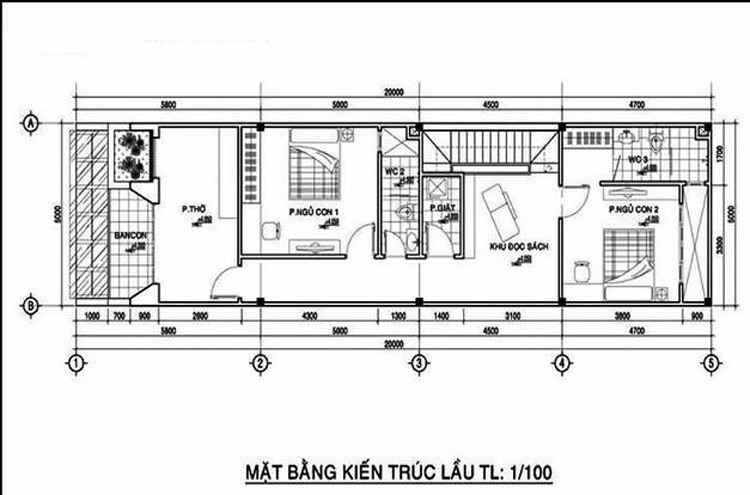 bản vẽ nhà 2 tầng 4x20