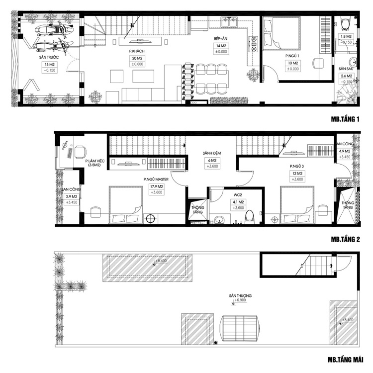 bản vẽ nhà 2 tầng 5x20