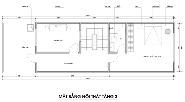 Bản vẽ nhà phố 3 tầng 4x16m phong cách Scandinavian