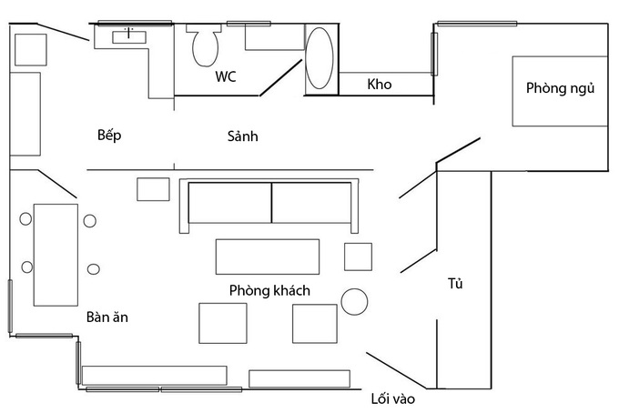 Thiết kế căn hộ 70m2 1 phòng ngủ đầy nữ tính