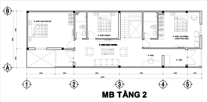 Thiết kế nhà 2 tầng 4 phòng ngủ