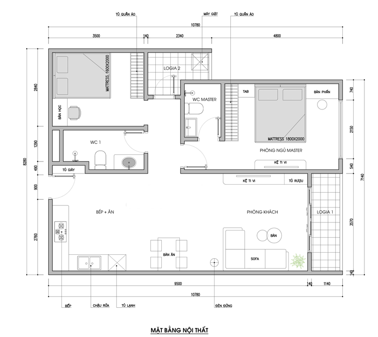 Bản vẽ thiết kế nội thất chung cư 76m2