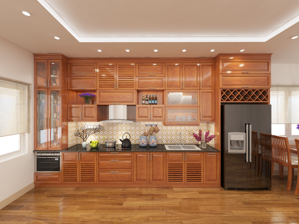 Tủ Bếp Hiện Đại 6 Tủ bếp gỗ Xoan đào chữ I